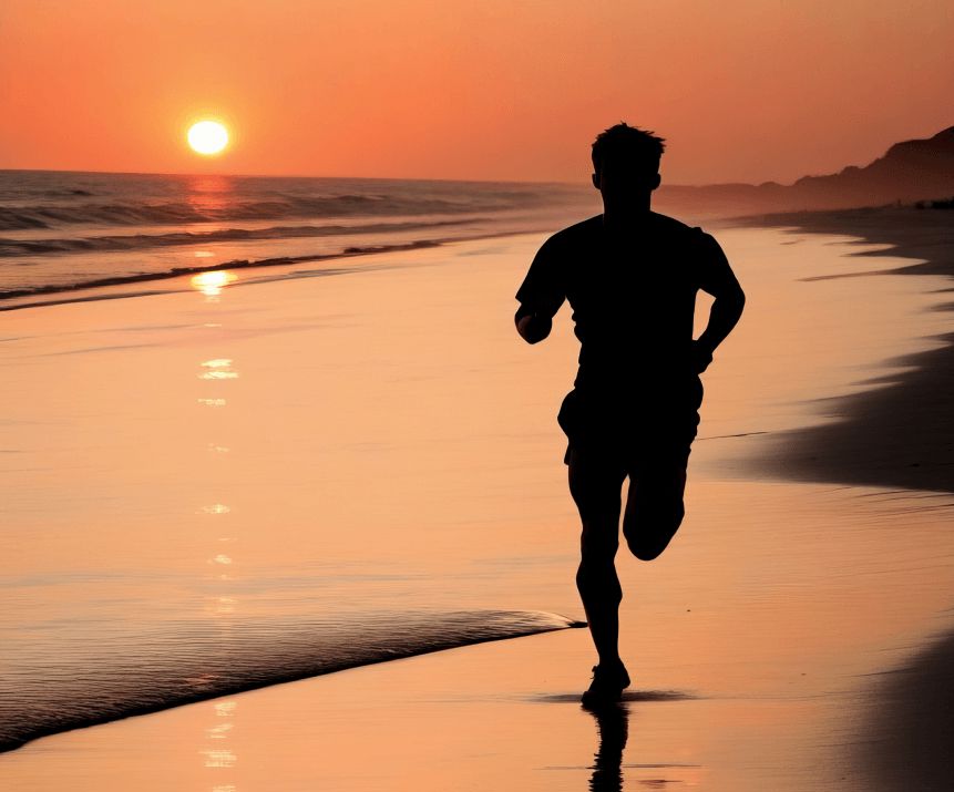 Silhouette Man Running Beach Sunset Healthy Lifestyle Concept Poster Banner Copy Space 1 (1)