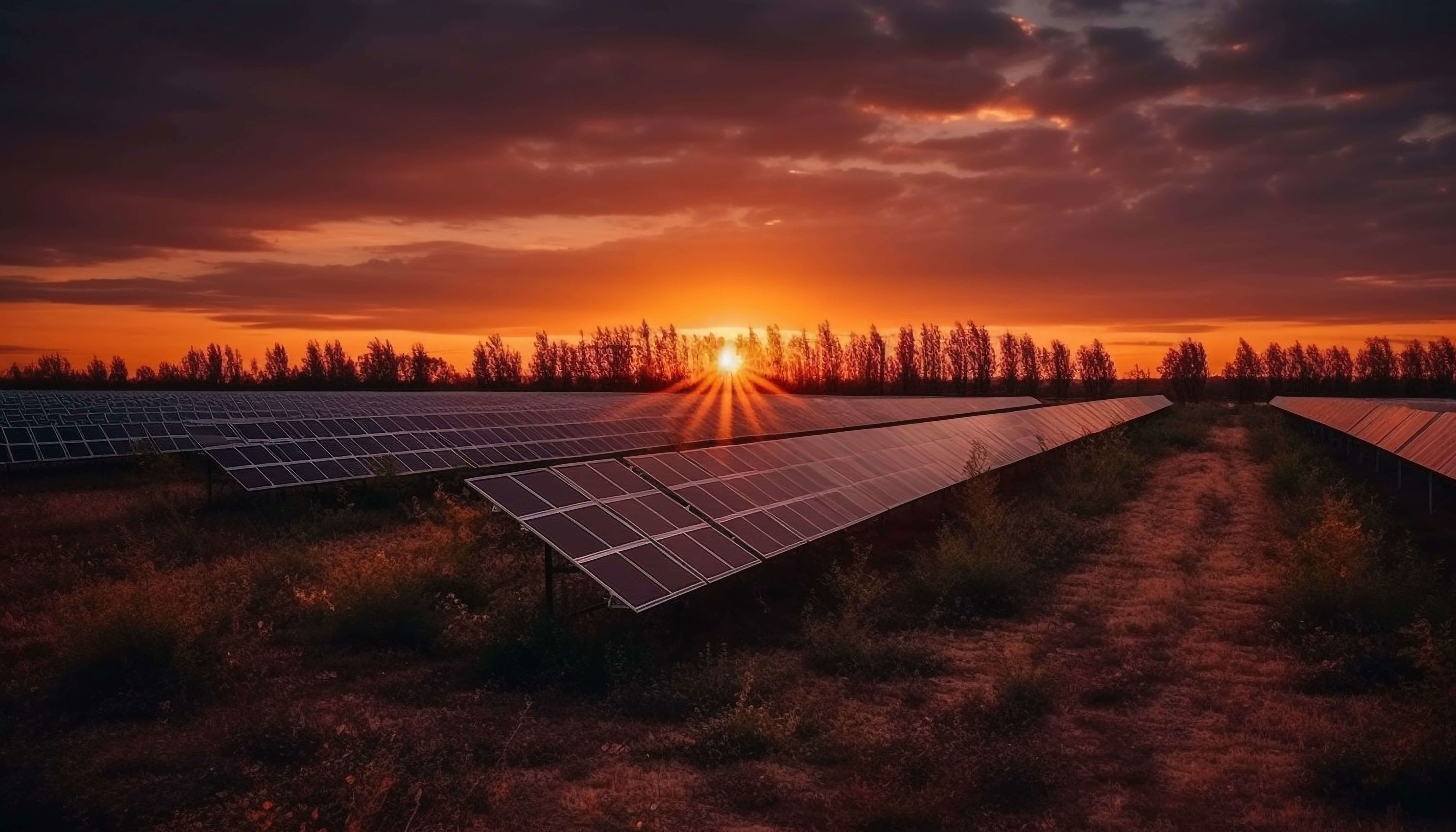 Sun Sets Renewable Energy Futuristic Landscape Generated By Ai