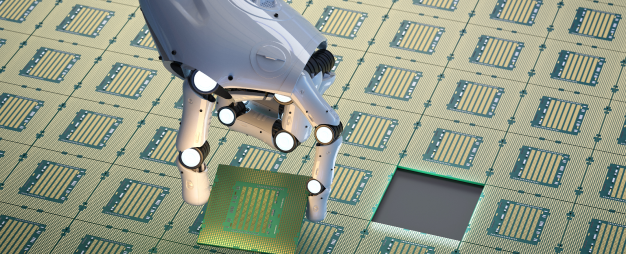 Brazo Robotico Renderizado 3D Chipset Fabricacion Semiconductores 1