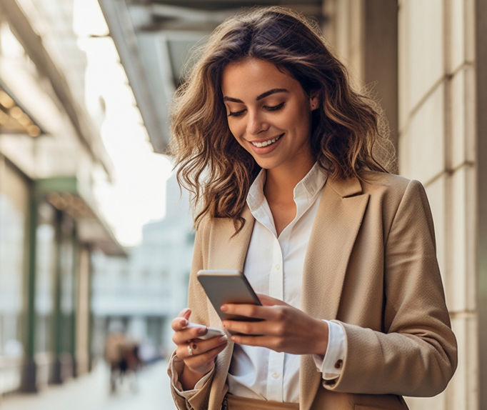 Ia Generativa Joven Elegante Dama Deslizando Dedo Telefono Inteligente 1