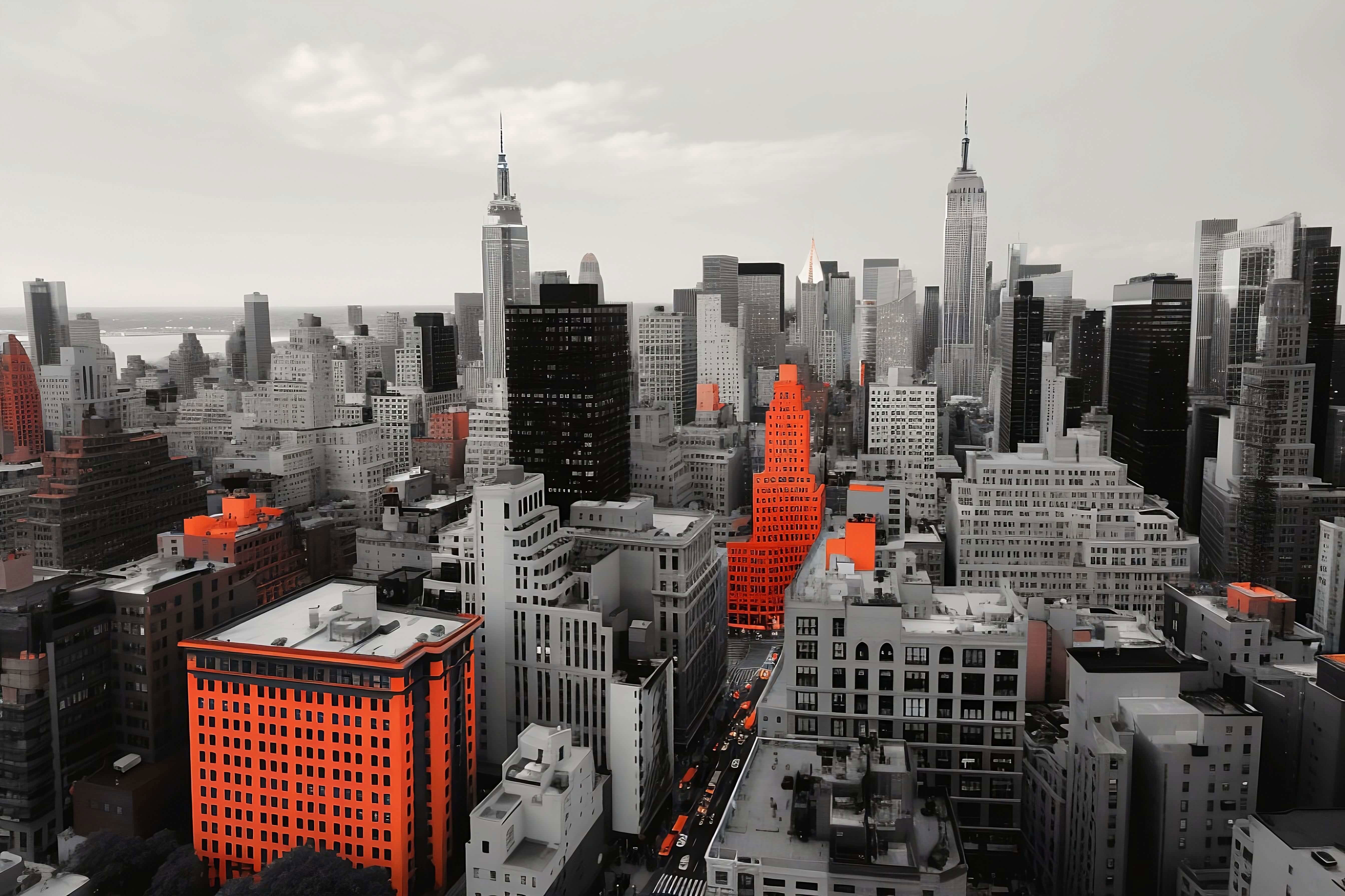 Foto Monocromatica Horizonte Ciudad Toque Color Edificio O Estructura (1)