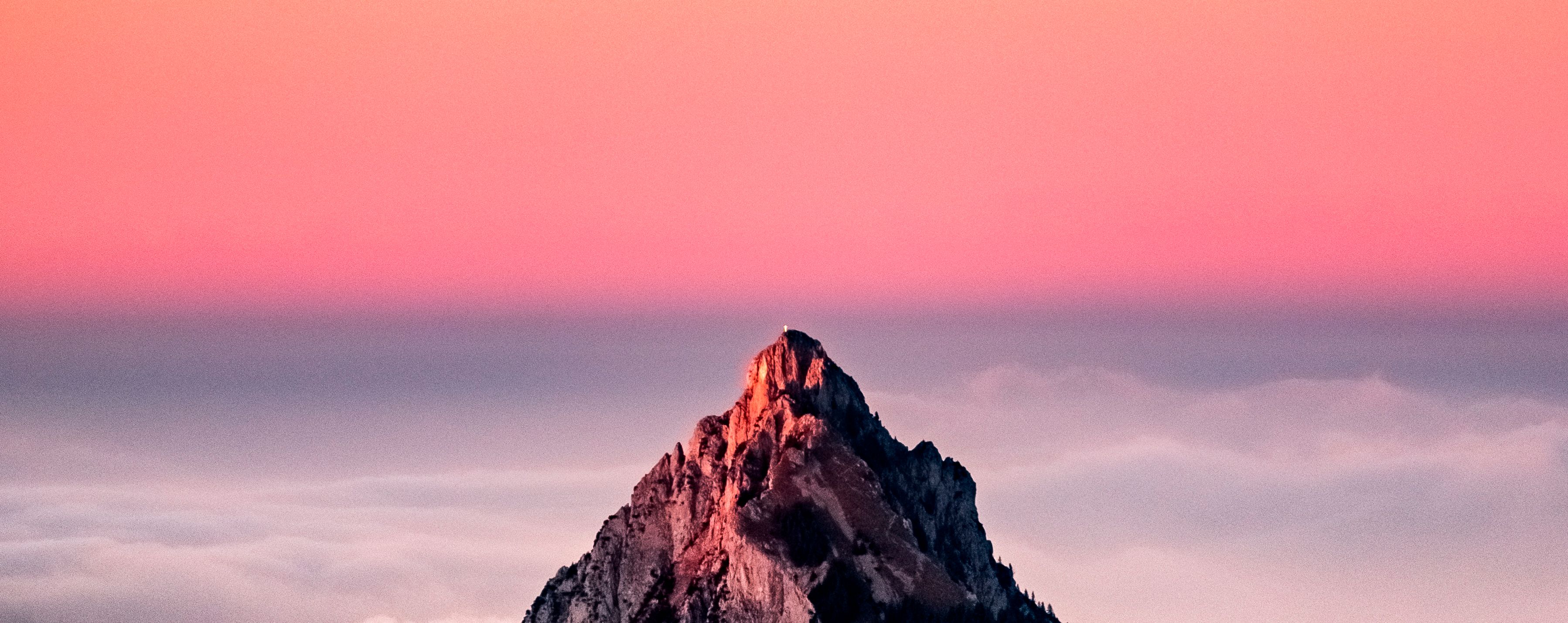 Aerial View Mountain Covered Fog Beautiful Pink Sky Edit